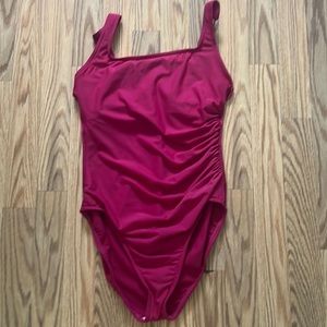 Ruched super flattering Miraclesuit beautiful berry color